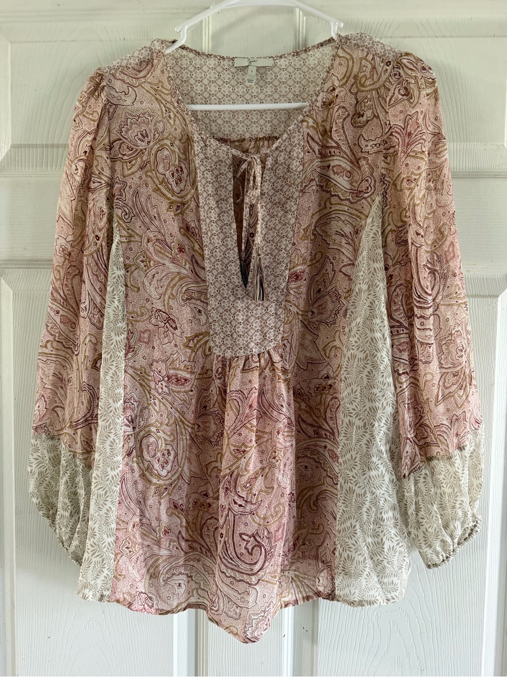 Joie Pink Paisley Tie-Front Peasant blouse